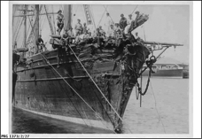 The composite ship 'Torrens', 1276 tons, at Port Adelaide after striking an iceburg in the Southern Ocean on 11th January 1899.jpg